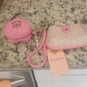 Juicy Couture Pink Wristlet Wallet with Heart Coin Purse